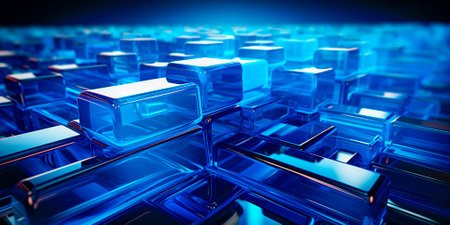 Abstract blue background with glowing geometric lines Modern and elegant design with diagonal rounded line pattern Perfect for use as desktop wallpaper or background imageの素材