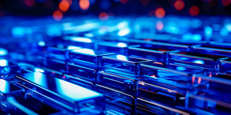 Stunning blue abstract background with glowing geometric lines. Modern and elegant design with diagonal rounded pattern. Perfect for adding a touch of sophistication to any project.の素材