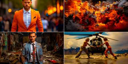 Collage of 4 photos. Quotes, Business is a combination of war and sport.の素材