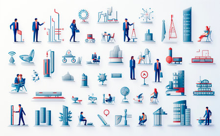 The icon set includes various business related icons such as employees, meetings, money and office supplies. Ideal for use on websites, presentationsの素材