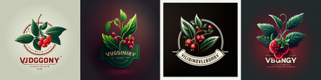 Set of vector illustrations for branding and identity with berries and leaves.のイラスト素材