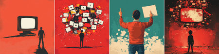 Conceptual illustration of a man with a lot of cubes instead of his head.のイラスト素材