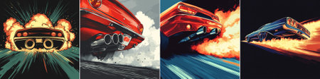vector This vivid vector illustration captures a roaring car muffler with explosive energy and sharp design, merging intricate details with modern automotive innovation and a stylish approach to powerのイラスト素材