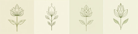 Set of floral elements, hand drawn line art. Vector illustration.のイラスト素材