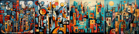 Vector A vibrant abstract image of urban energy, combining bold geometric elements with a fluid, emotional brushwork to evoke the pulse of urban landscapes.のイラスト素材