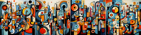 Vector Dynamic urban abstract masterpiece, with vibrant brushstrokes and layered paint textures evoking contemporary creative energy and bold artistry.のイラスト素材