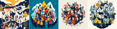 vector An imaginative poster portraying Scandinavian figures through clean lines and subdued tones,...