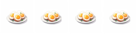 Cartoon plate with sliced â€‹â€‹boiled eggs in a bright game style. The white background...