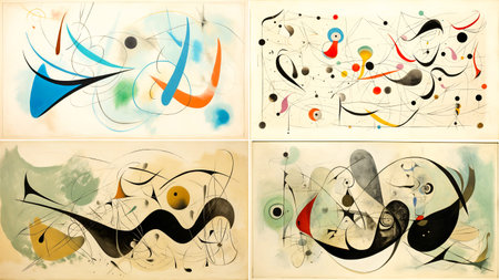 vector Abstract fluid curves and contrasting orbs, swirling lines trace invisible telluric attractor...