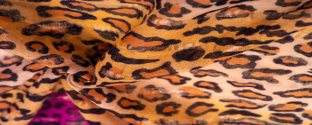 silk brown red fabric with leopard print. Light silk with a leopard print will perfectly fit into...