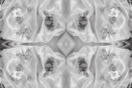 seamless. the black and white colors of the fabric are inlaid with flora and fauna.の写真素材