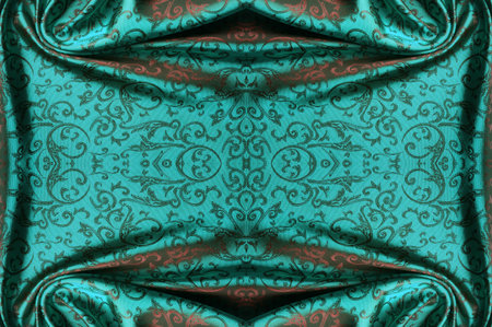 Seamless texture. Silk fabric. Blue-green-red shades. If you're looking for sophisticated beauty, look no further than this lace fringe!の写真素材