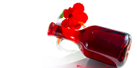 Bottle with red wine. Beer is made by people, wine is made by Godの写真素材