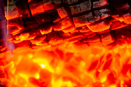 Fire in the fireplace. In the warm light of a campfire, our pupils naturally dilate.の写真素材