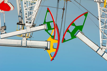 The summer landscape is artificial, oil is rocking, oil pumps, this is the air and water of our economyの写真素材