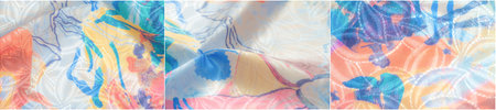 An abstract pattern gives silk fabric a unique and stylish touch White background enhances the...