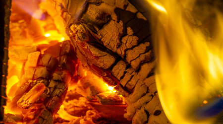 Fire. Enjoy the warm relaxing view of the fireplace! This crackling flame burning fireplace is perfect for your design, meditation and study.の写真素材