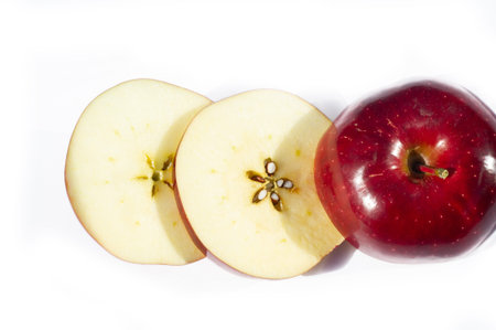 Apple on a white background. They contain pectin, quercetin, procyanidins, and vitamin C, which are...