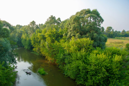 Summer landscape shooting, the river is not big in central Russiaの写真素材