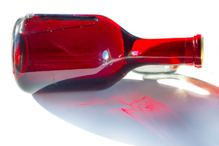 Bottle with red wine. Beer is made by people, wine is made by Godの写真素材