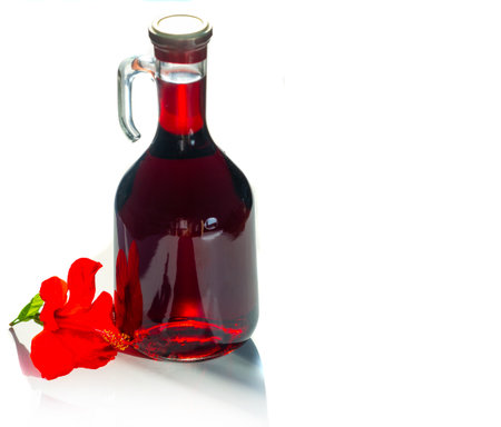 Bottle with red wine. Beer is made by people, wine is made by Godの写真素材