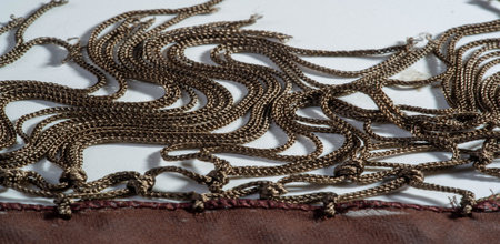 Brown silk shawl with fringe at the edge of the fabric. On a white background. Templateの写真素材