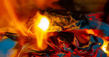 Fire in the fireplace. Turn on the blazing fireplace as well, and you'll have a fantastic, cozy evening full of the finer things in life!の写真素材