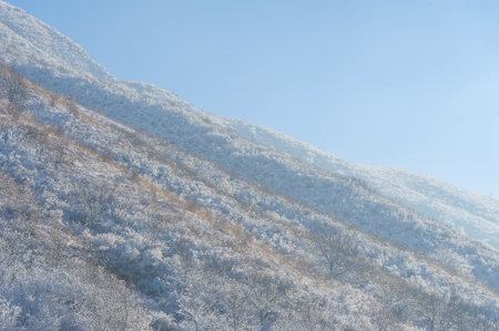 The mountains. Winter is coming and together with the falling snow, a sense of togetherness descends, making this winter wonderland the perfect time and place for a romantic getaway.の写真素材