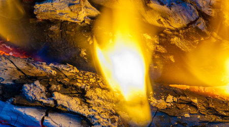 Fire in the fireplace. In the warm light of a campfire, our pupils naturally dilate.の写真素材