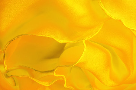 Yellow silk organza with wavy piping. Border around the edge of the fabric. Abstract background....