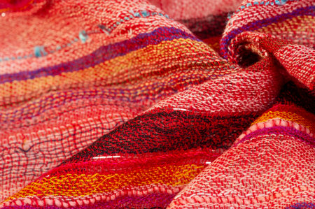 Simple striped red wool scarf with sequins Quality and fine workmanship for an elegant look Stylish...
