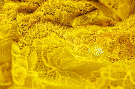 Yellow lace for stylish lingerie and home decor Elastic textile jacquard lace adds beauty and...