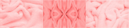 Plush and pink colors. Textiles with a short pile or a texture that resembles velvet. Can be used for upholstery, clothing or home decor. Soft and luxurious look.の写真素材