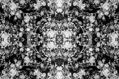 Seamless texture, cotton background, black and white colors. We present you this cotton brocade with a black and white floral pattern.の写真素材