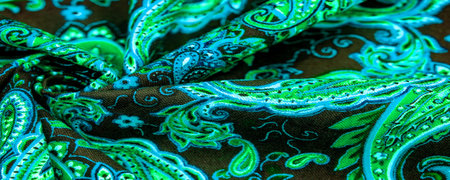 Paisley green pattern on black background In Chinese it is known as âham patternâ In Russia this pattern is known as âcucumbersâ. Boteh is a Persian word meaning bush, bunch of leaves or flower budの写真素材