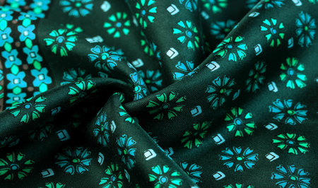 silk fabric green, with green and birch flowers, dense fabric, double-sided based on triacetate...