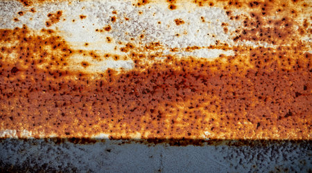 Rust on metal. Texture, background, pattern. When iron comes into contact with water and oxygen, it rusts. If salt is present, such as in seawater or salt spray, iron tends to rust more rapidly.の写真素材