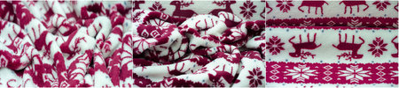 Winter themed print with snow deer and snowflakes in red and white. Velvet fabric with a soft,...