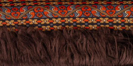 silk fabric of brown color with red and yellow colors, dense fabric, double-sided based on...