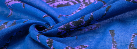 Blue cotton fabric with deer silhouette print, Modern decor, Textile art, Design, modern futuristic...