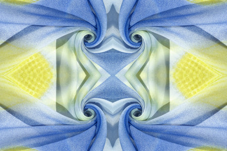 silk fabric in soft blue, yellow and white tones with abstract patterns and bed tones. Texture,...