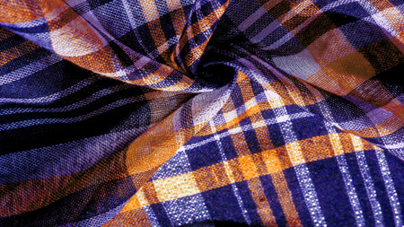 Scottish fabric culottes, blue and white, yellow, texture background, patternの写真素材