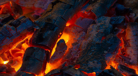Fire in the fireplace. The illuminated area around the fire creates its own small zone In the...