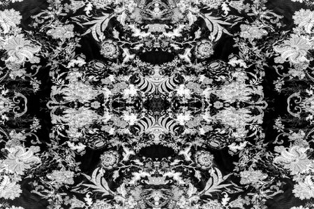 Seamless texture, cotton background, black and white colors. We present you this cotton brocade with a black and white floral pattern.の写真素材