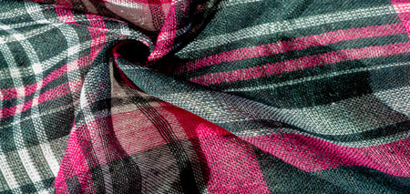 Scottish cloth culottes, black red white fabric colors, checkered pattern, background texture,...