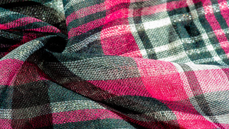 Scottish cloth culottes, black red white fabric colors, checkered pattern, background texture, patternの写真素材