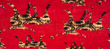 Modern decor, Textile art, Design, red cotton fabric with deer silhouette print, modern futuristic...