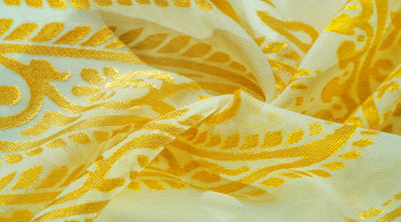 Texture, pattern, collection, silk fabric, women's scarf, golden pastel on a beige background,...