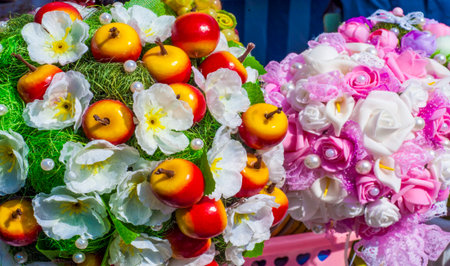 Texture, background. artificial flowers.の写真素材
