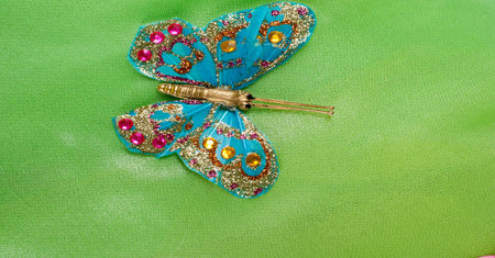 green-yellow-red fabric inlaid with flora and fauna. dress. Flexibility with yourself and your appearance shows self-confidence. Are you ready to paint on canvas with what comes from youの写真素材